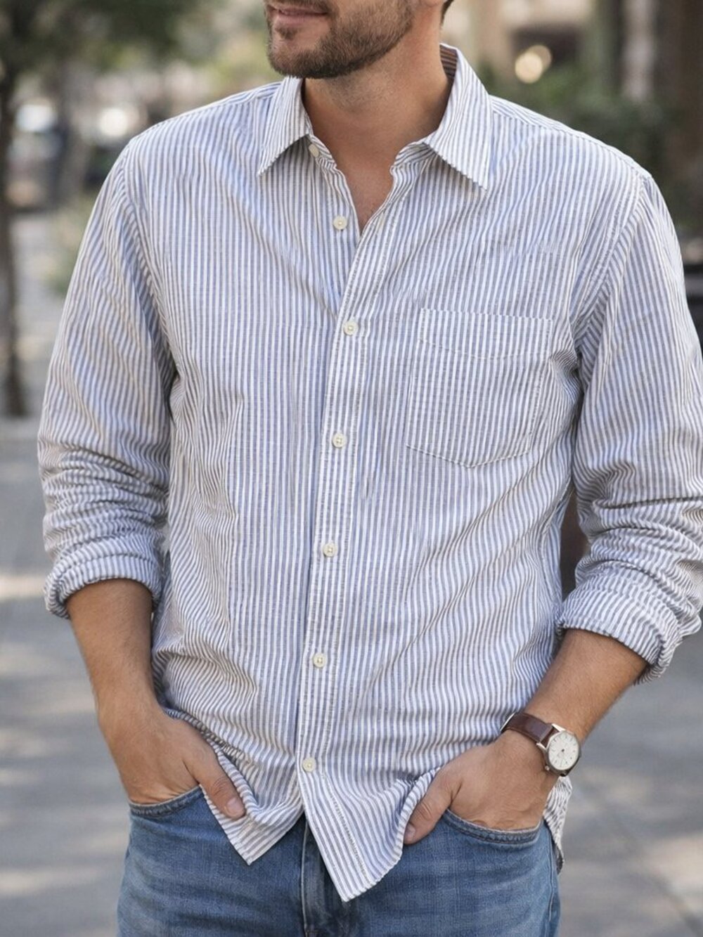 Peter Millar Shirt Mens 17 L Blue Stripe Cotton Button Up Golf Classic Casual